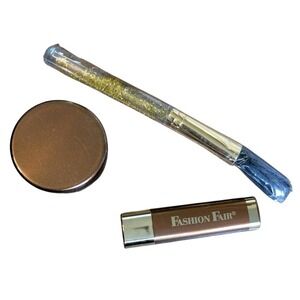 Vintage Fashion Fair Makeup Set Rain Lipstick Translucent Bronze Powder Brush